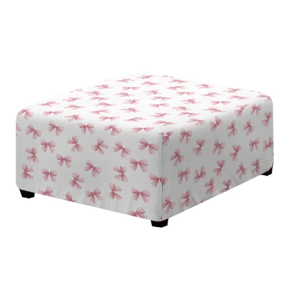 Xoenoiee Pink Bow Print Square Ottoman Cover, Stretch Footstools Covers, Plush Foot Stool Slipcover, Removable Footrest Stool Sofa Slipcovers, Folding Storage Stool Furniture Protector, L