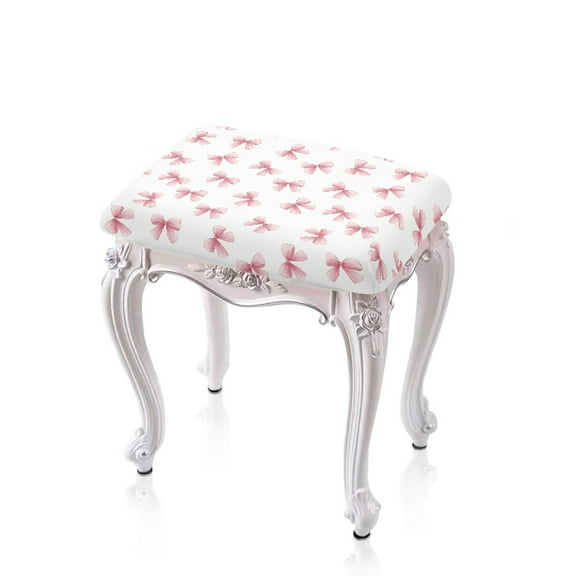 Xoenoiee Pink Bow Print Stool Covers Rectangle, Stretch Rectangle Bar Stool Covers Elastic Vanity Stool Cover Removable Bar Chairs Cover with Elastic Bands, 2 Pack