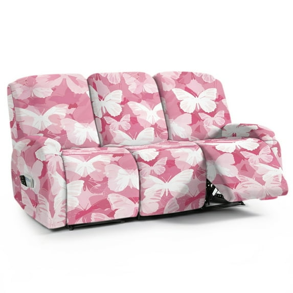 Xoenoiee Pink Butterfly Print Recliner Chair Covers 8 Piece Stretch Couch Covers Washable Recliner Slipcovers Couch Cover Furniture Protector Jacquard Sofa Cover for Pets Kids