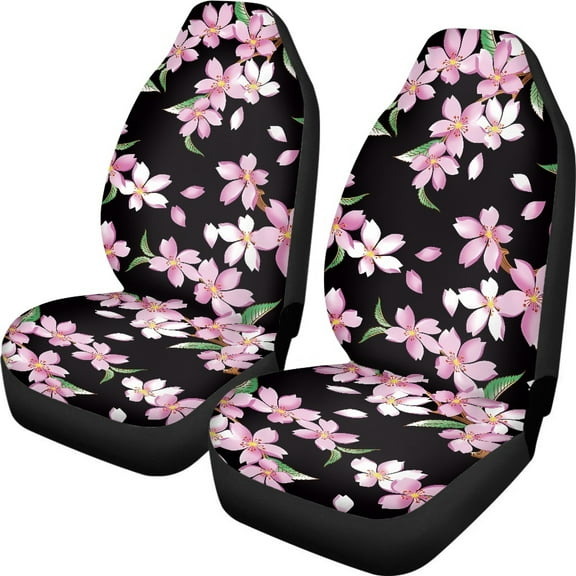 Xoenoiee Pink Cherry Blossoms Print Car Seat Cover 2 Pcs Set Breathable Auto Front Seat Cushion Decor Accessory Universal Fit All Vehicle Auto Interior Accessories