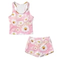 thumbnail image 1 of Xoenoiee Pink Daisy Flower Print Girls Tankini Swimsuit 2 Piece Bathing Suit with Boyshort, Ruched Girl Swimwear with Removable Pads, Size 8-9 Years, 1 of 7