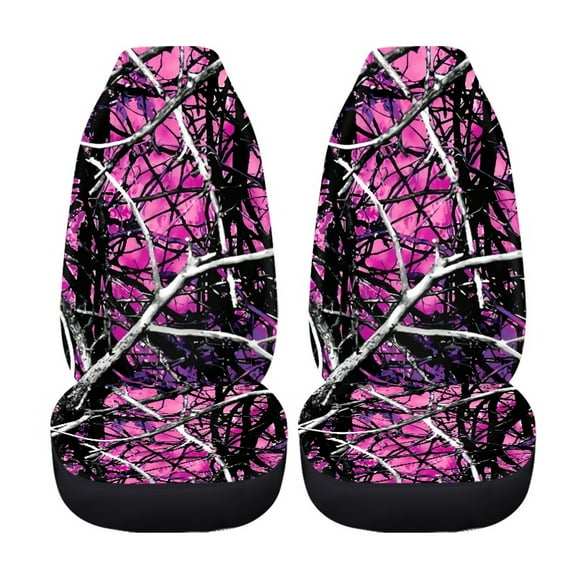 Xoenoiee Pink Forest Camo Pattern 2 Piece Front Car Seat Covers, Vehicle Seat Protector Seat Covers Universal Fit for SUV Sedan Van, Car Seat Cover Pack of 2