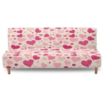 Xoenoiee Pink Heart Love Dot Print Stretch Futon Slipcover Armless Futon Bed Cover Valentine's Day Decor Furniture Protector Without Armrests with Elastic Bottom, Soft Jacquard Armless Futon Cover