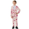 thumbnail image 1 of Xoenoiee Pink Heart Love Print Boys' 2-Piece Slim Fit Suit Set, Valentine's Day Formal Blazer & Pants with Adjustable Waist for Wedding Ring Bearer School Party, 6-7 Years, 1 of 7