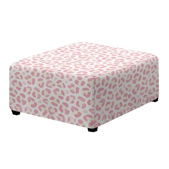 Xoenoiee Pink Leopard Print Ottoman Cover, Soft Jacquard Cover for Ottoman Square, Living Room Storage Stool Ottoman Cover Anti-Slip Footstool Protection, S