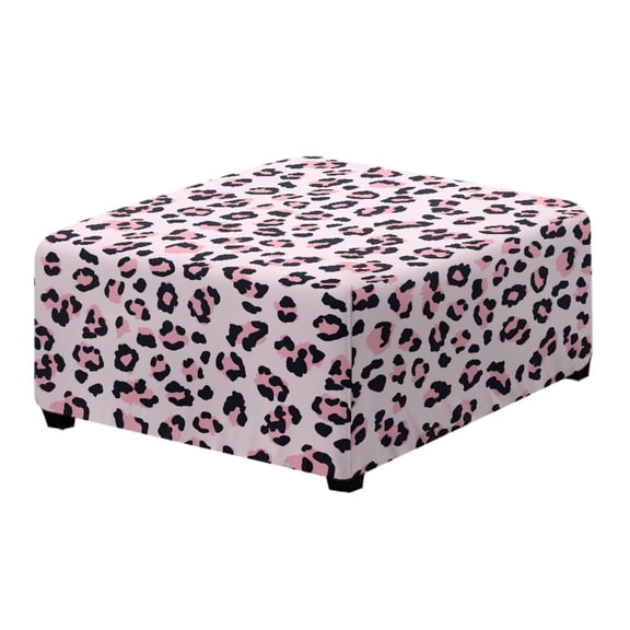 Xoenoiee Pink Leopard Print Stretch Ottoman Cover Square Ottoman Slipcovers Furniture Protector Folding Storage Stool Furniture Protector Soft Slipcover with Elastic Bottom, L