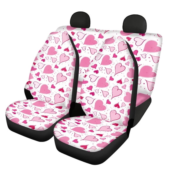 Xoenoiee Pink Love Heart Design Car Seat Covers Full Set, Front and Rear Split Bench Seat Covers for Cars Trucks SUV, Pack of 4