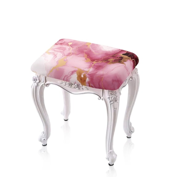 Xoenoiee Pink Marble Print Stool Seat Slipcover Rectangle Stool Cushion Covers Washable Vanity Bench Stool Cover with Elastic Band for Wooden Metal Bench, 2 Pack