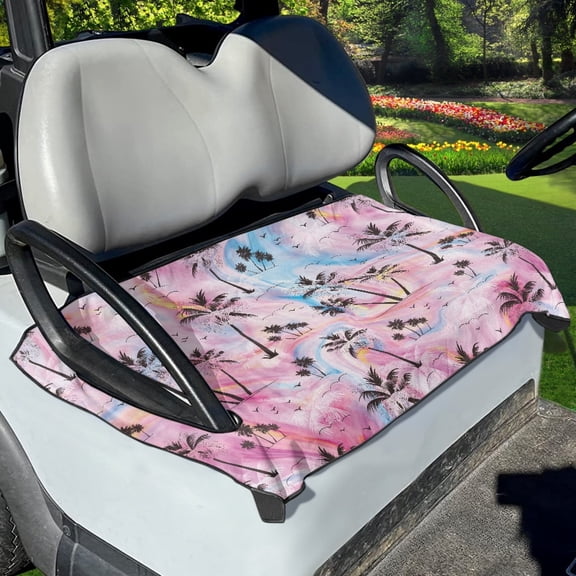 Xoenoiee Pink Pastel Colored Palm Tree Pattern Golf Cart Accessories Universal Fit Golf Cart Seat Towel Protector Machine Washable Anti-Hot Golf Cart Cover for Club Car EZGO
