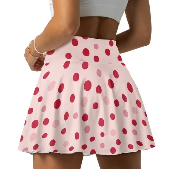 Xoenoiee Pink Polka Dot Print Womens Pleated Tennis Skirt High Waisted Golf Skirts with 2 Pockets Lightweight Athletic Skort Workout Pickleball, L