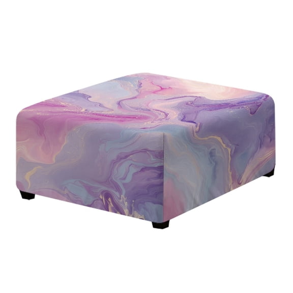 Xoenoiee Pink Purple Marble Print Ottoman Cover Square, Elastic Ottoman Slipcover Waterproof Storage Ottoman Cover Stretch Non Slip Living Room Furniture Protector, S