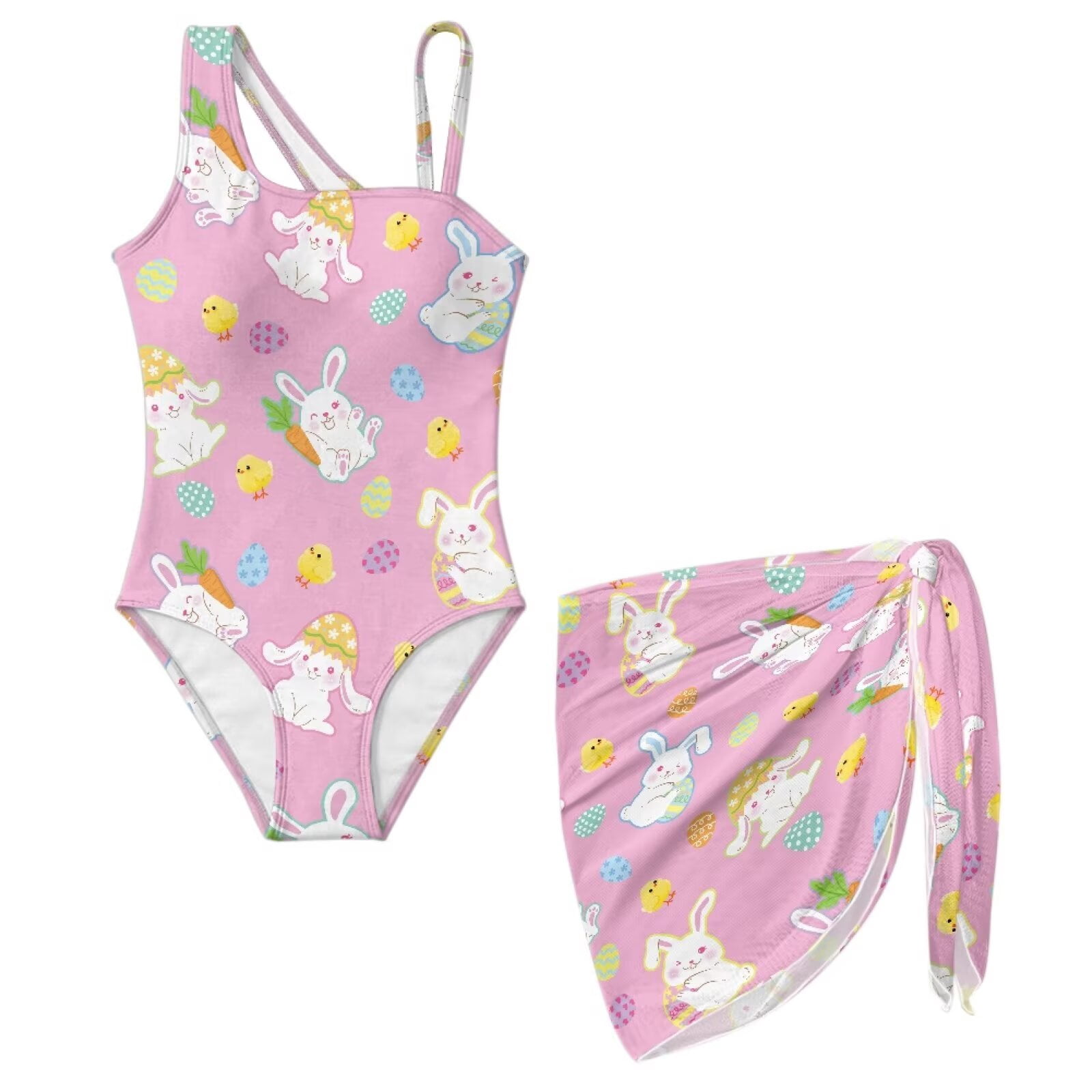 Xoenoiee Pink Rabbit Bunny Egg Duck Carrot Pattern Girls Swimsuit ...