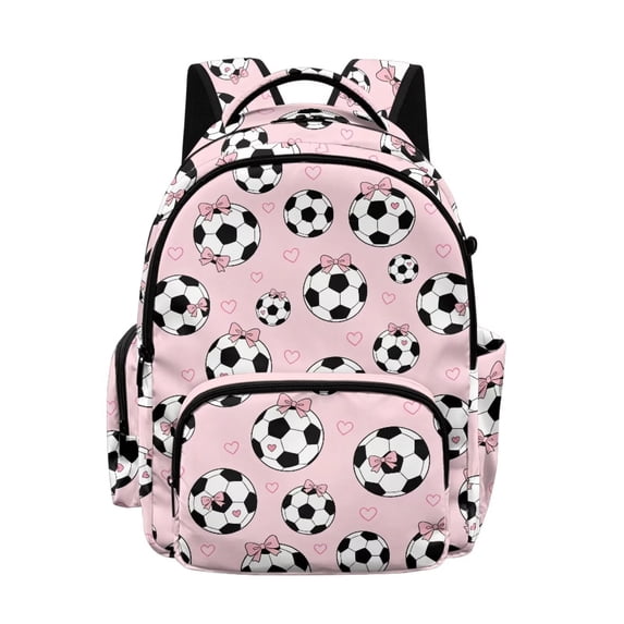 Xoenoiee Pink Soccer Bow Heart Pattern Kids Backpack for Girls Preschool Kindergarten Elementary School Backpack Bookbag Schoolbag Travel Daypack with Adjustable Padded Straps