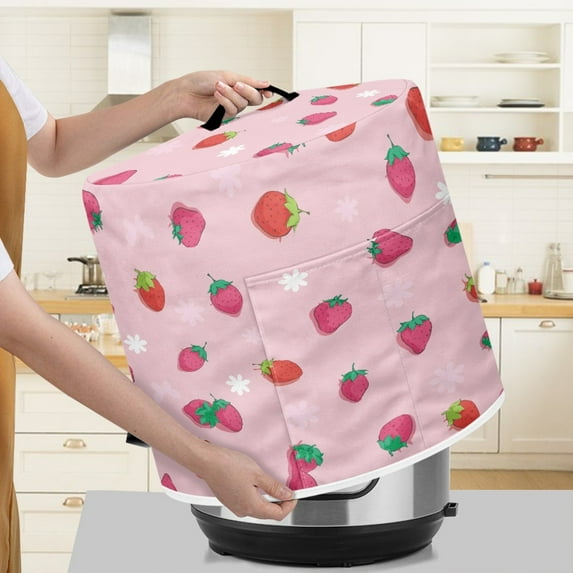 Xoenoiee Pink Strawberry Print Kitchen Appliance Dust Cover for Pressure Cooker, Electric Rice Cooker Cover Air Fryer Cover Steamer Cover with Pocket and Top Handle, 8 qt