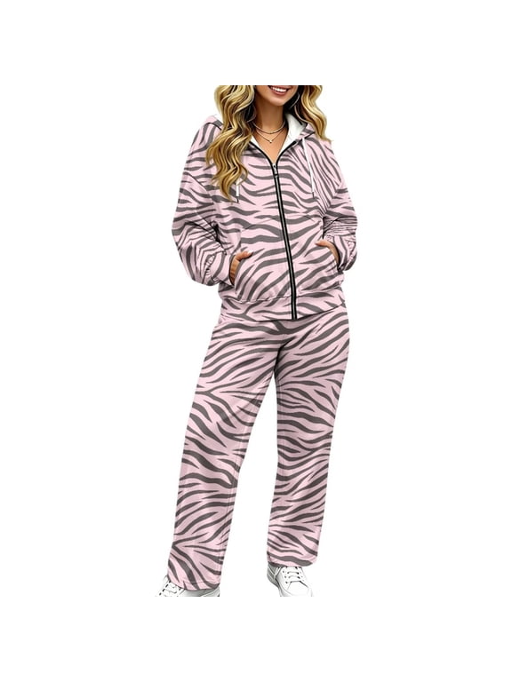 Pink Zebra Stripe Sweat Sets for Women