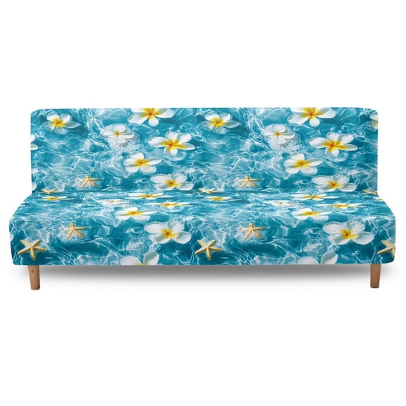 Xixirimido Plumeria Starfish Sea Blue Pattern Stretch Armless Futon Cover Sofa Bed Covers Elastic Futon Slipcover Washable Couch Cover Washable Furniture Protector