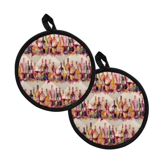 Xoenoiee Pot Holders Pack of 2 Heat Resistant Stylish Hot Pads with Insulated Pockets and Breathable Cotton-like Lining Potholders Kitchen Utensils Set 8 Inch Round, Grape Wine