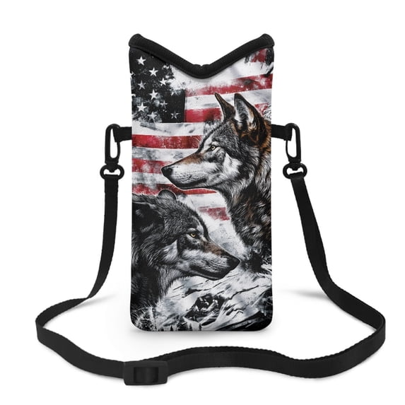 Xoenoiee Protective Phone Crossbody Bag Adjustable Carrying Strap Neoprene Cellphone Sleeve Lightweight Shock Absorbing Pouch Case, 4 X 8 Inch, Wolf USA Flag