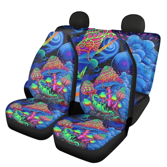 Xoenoiee Psychedelic Planets Mushroom Car Seat Cover Full Set, Pack of 4, Include Front and Rear Split Bench Seat Cover, Car Seat Cover, Universal Fit
