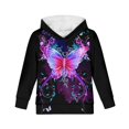 thumbnail image 1 of Xoenoiee Pull-Over Hoodies Long Sleeve Sweatshirt with Front Kangaroo Pocket Fall Winter Tops Loose Athleticwear for Traveling Hiking Running, Floral Butterfly Purple Pattern, L, 1 of 7