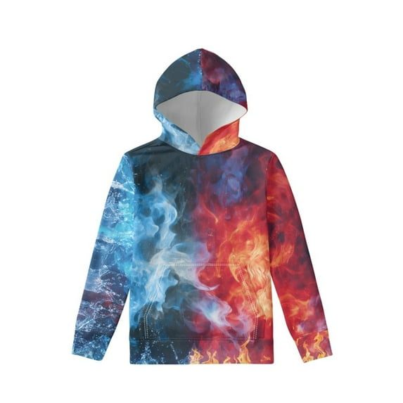 Xoenoiee Pull-Over Kids Hooded Sweatshirt with Front Kangaroo Pocket Long Sleeve Hoodies Hooded Sportwear Fall Winter Athleticwear for Workout, Water Flame Print, M