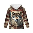 thumbnail image 1 of Xoenoiee Pullover Hoodies Long Sleeve Top for Fall Winter Loose Activewear with Kangaroo Pocket for Kids Travel Workout Jogging Play, Grunge American Flag Wolf Print, XL, 1 of 7