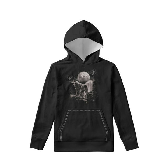 Xoenoiee Pullover Sweatshirt Hooded Hoodies for Kids with Long Sleeve and Front Kangaroo Pocket Fall Winter Clothes, Splatter Waterfall Moon Wolf Pattern, XL
