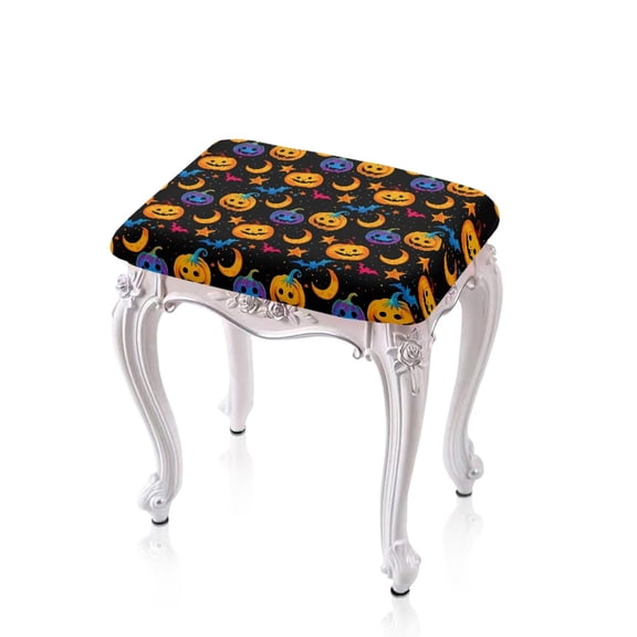 Xoenoiee Pumpkin Moon Bat Star Print Stool Covers Rectangular Removable Vanity Bench Stool Cover Stretch Bar Stool Covers Rectangle with Elastic Band for Kitchen Dining Room Halloween Decor, 2 Pack