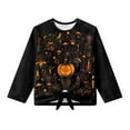 thumbnail image 1 of Xoenoiee Pumpkin Mushroom Candle Print Blouses for Girls Halloween Casual Long Sleeve Tie Knot Front Shirts for Girls Loose Round Neck Little Kids Crop Top, 5-6 Years, 1 of 7