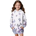 thumbnail image 1 of Xoenoiee Purple Butterfly Lavender Bow Print Girls Long Hoodie for Kids Fashion Long Sleeve Sweatshirt Dresses Pullover Sweat Shirt with Front Pocket Athletic Clolthing Fall Outfits, 7-8 Years, 1 of 7