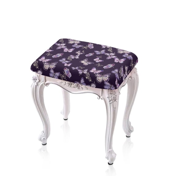 Xoenoiee Purple Butterfly Print Bar Stool Covers Rectangle Bar Stool Covers Rectangle Stretchy Vanity Chair Cover Seat Cover with Elastic Band, 2 Pack