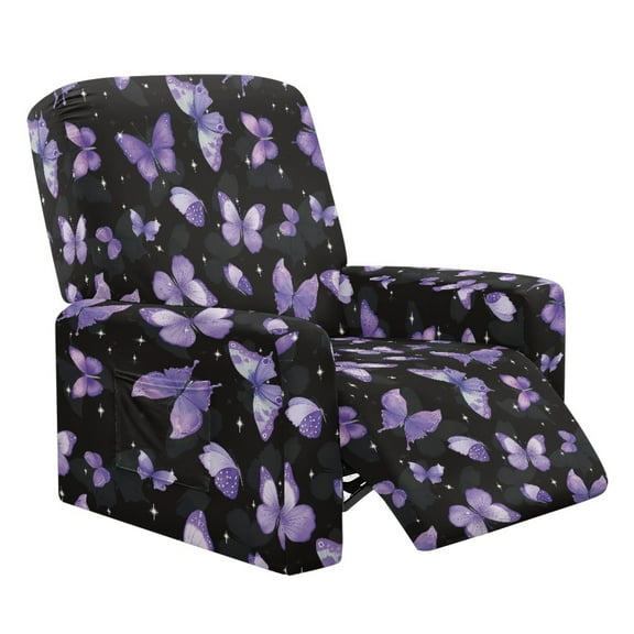 Xoenoiee Purple Butterfly Star Pattern Recliner Chair Cover, Stretch Recliner Covers, Washable Lazy Boy Recliner Chair Covers, Anti-Slip Furniture Protector Recliner Slipcovers for Dog Kid