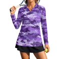 thumbnail image 1 of Xoenoiee Purple Camo Print Women's Long Sleeve Golf Polo Shirts V Neck Collared Workout Tops UV Protection Activewear Pullover Golf Apparel Quick Dry Blouses Athletic Tennis Tops, Size XS, 1 of 7