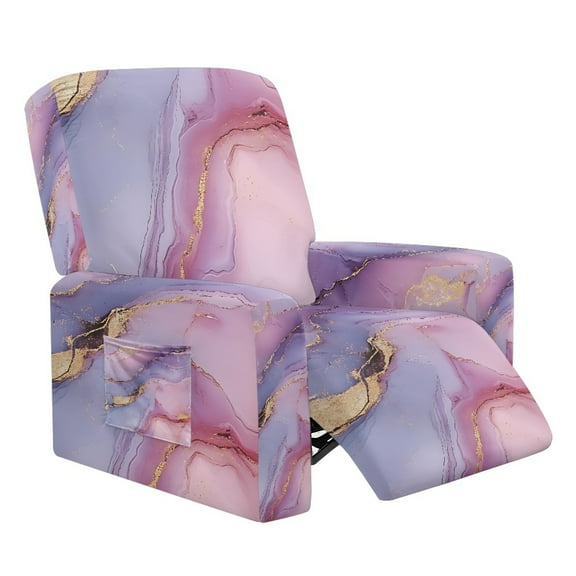 Xoenoiee Purple Golden Marble Pattern Recliner Chair Cover Stretch Sofa Slipcover Sofa Cover 4-Pieces Furniture Protector Couch Cover with Elastic Bottom