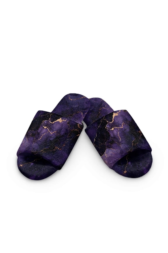 Purple Golden Marble Print Open Toe Slippers for Women Men Comfy Slides for Women with Non-Skid Sole, Indoor House Spa Shoes for Ladies, 7.5-8.5 Women/6.5-7.5 Men