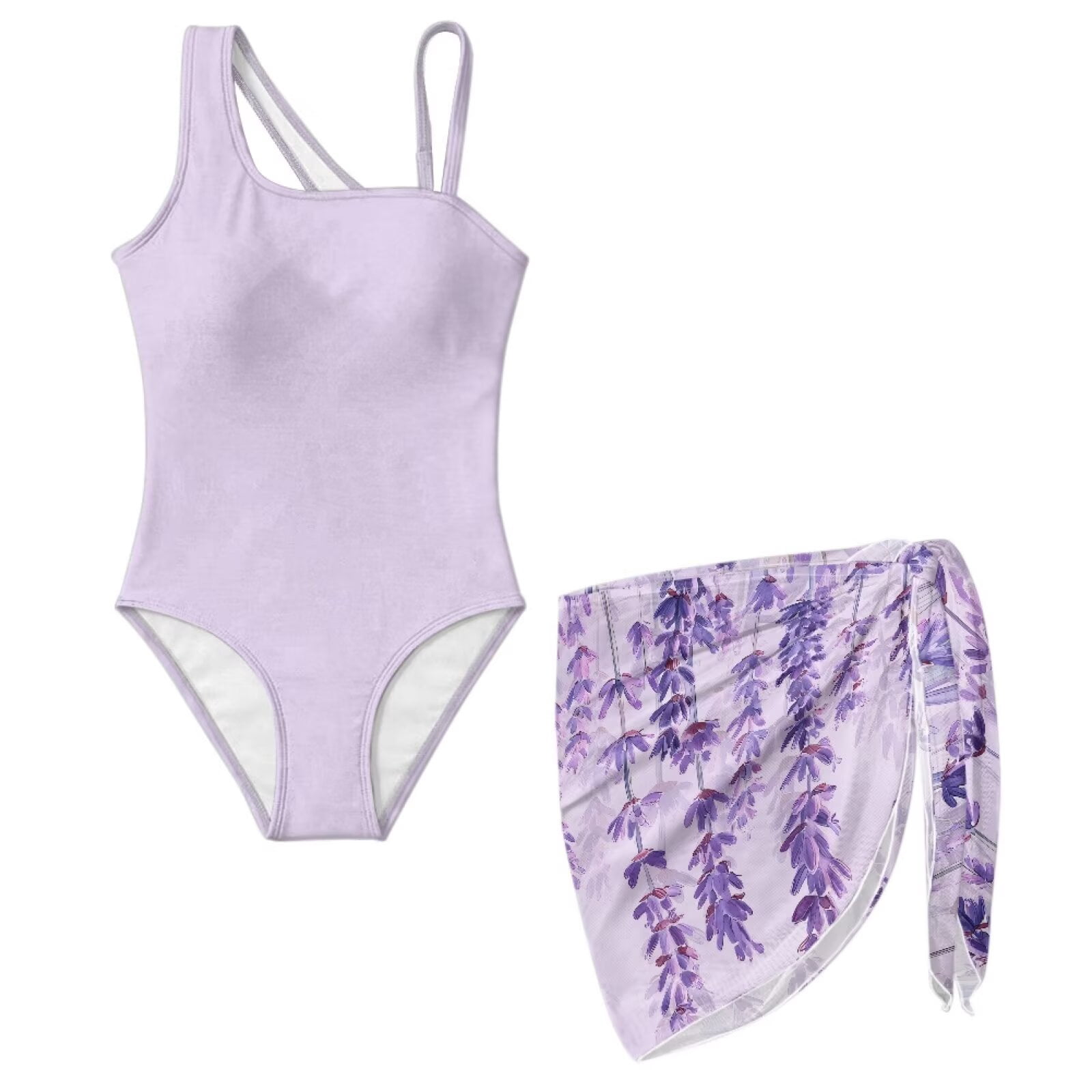Xoenoiee Purple Lavender Print Girls One Piece Swimsuit with Mesh Cover ...