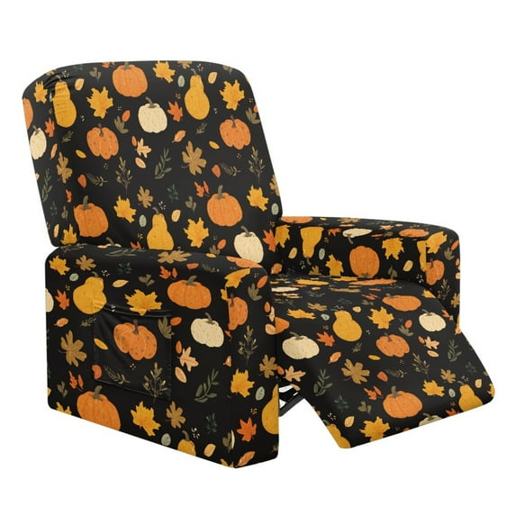 Xoenoiee Purple Pumpkin Maple Leaves Print Recliner Covers Recliner Chair Covers Thanksgiving Decor Reclining Couch Covers Stretch Soft Washable Sofa Slipcovers with Side Pockets