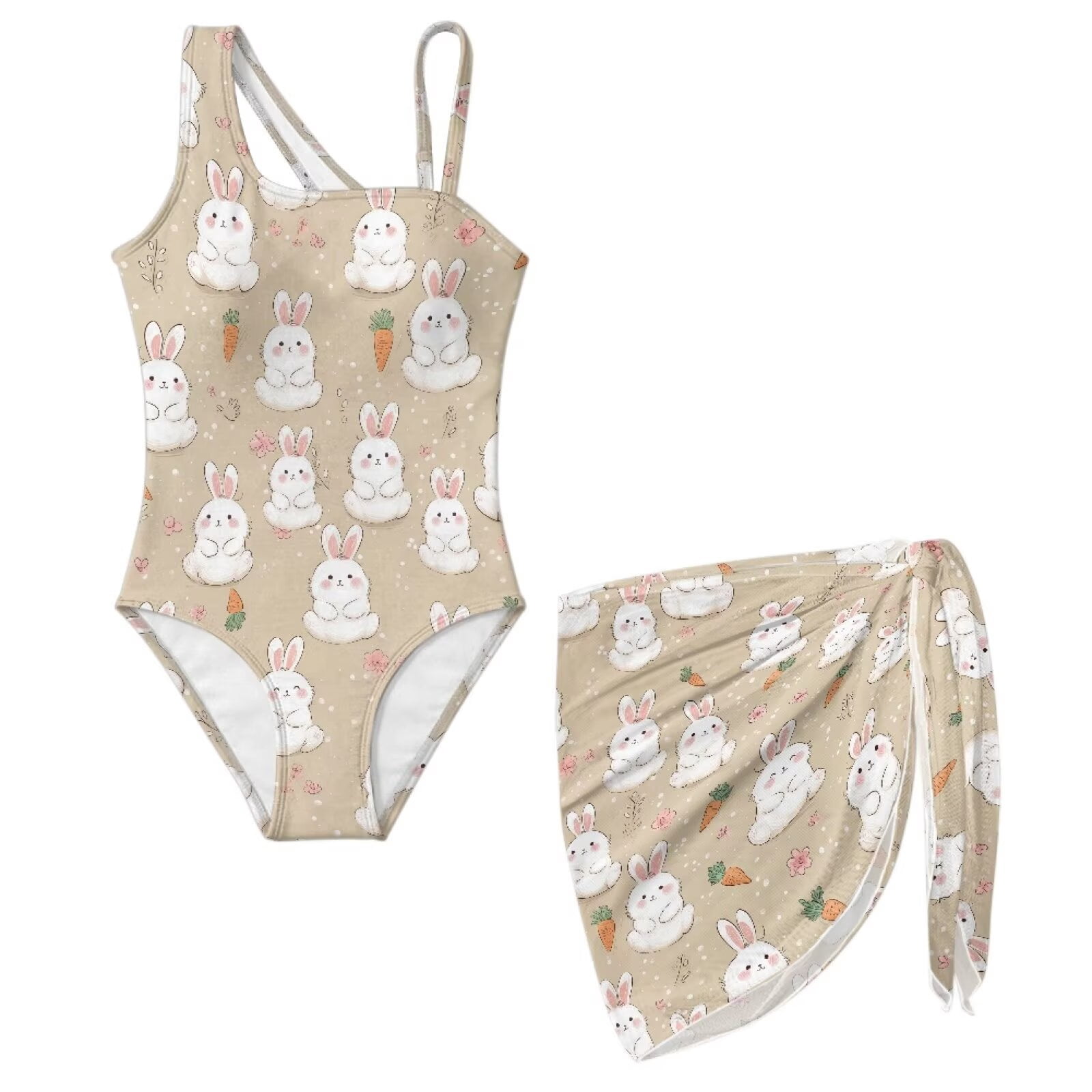Xoenoiee Rabbit Bunny Carrot Floral Pattern Girls One Piece Swimsuits ...