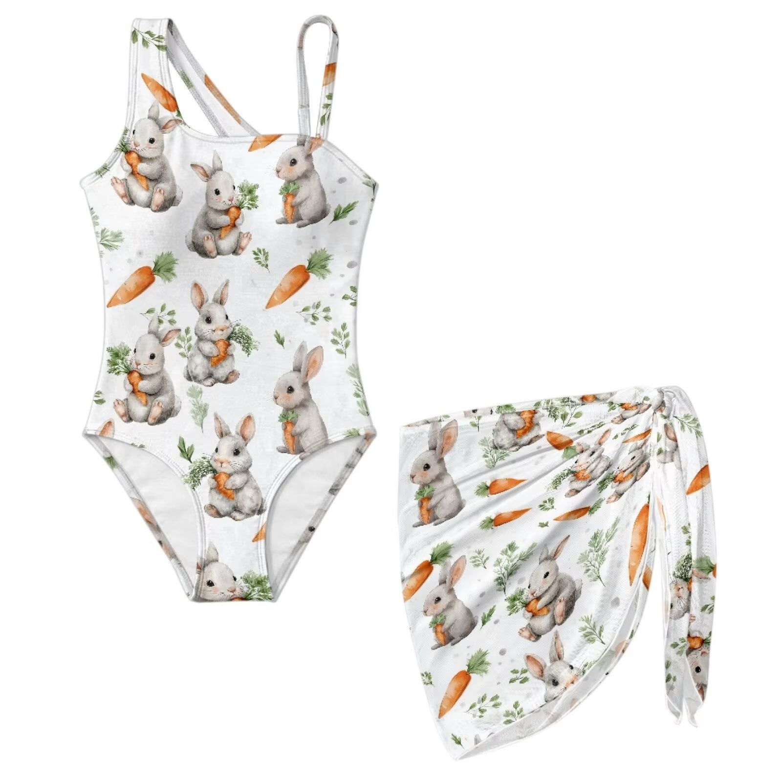 Xoenoiee Rabbit Bunny Carrot Leaves Pattern Girls One Piece Swimsuit ...