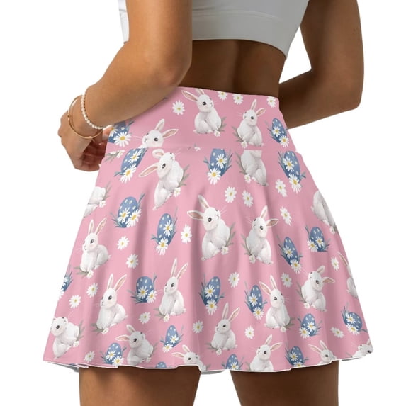 Xoenoiee Rabbit Bunny Egg Daisy Print Pleated Tennis Skirts for Women Easter High Waisted Golf Skirt with Shorts Pockets Workout Athletic Skorts for Woman Ladies, S