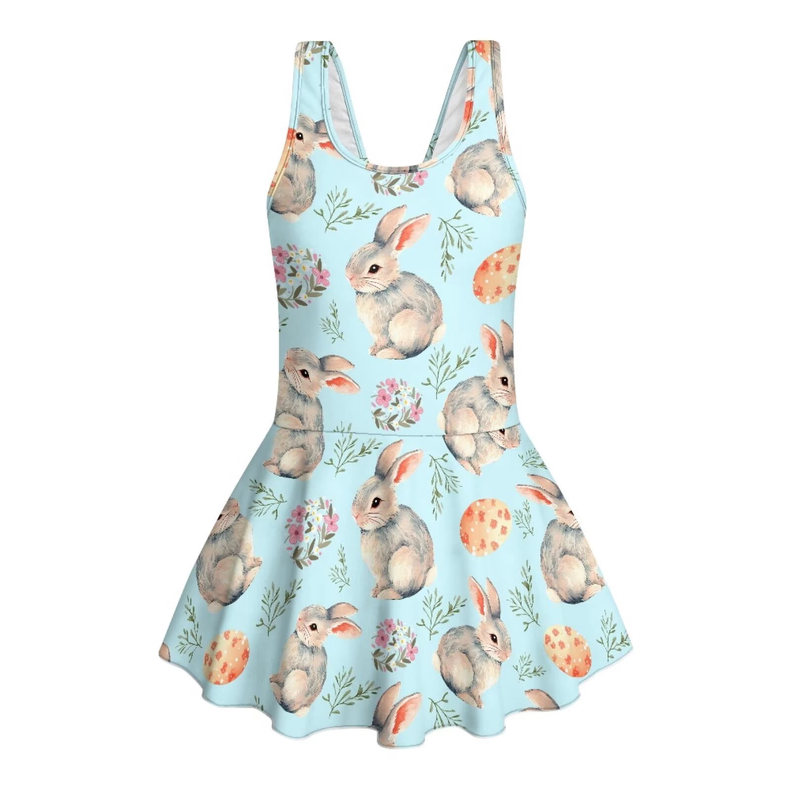 Xoenoiee Rabbit Bunny Egg Flower Leaves Pattern Girls' Sleeveless Swim ...