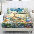 thumbnail image 1 of Xoenoiee Rabbit Bunny Egg Flower Pattern 3 Pieces Fitted Sheet Set, Soft Breathable, Deep Pocket Fitted Sheet + 2 Pilowcases for Room Hotel Easter Decor, Twin XL Size, 1 of 7