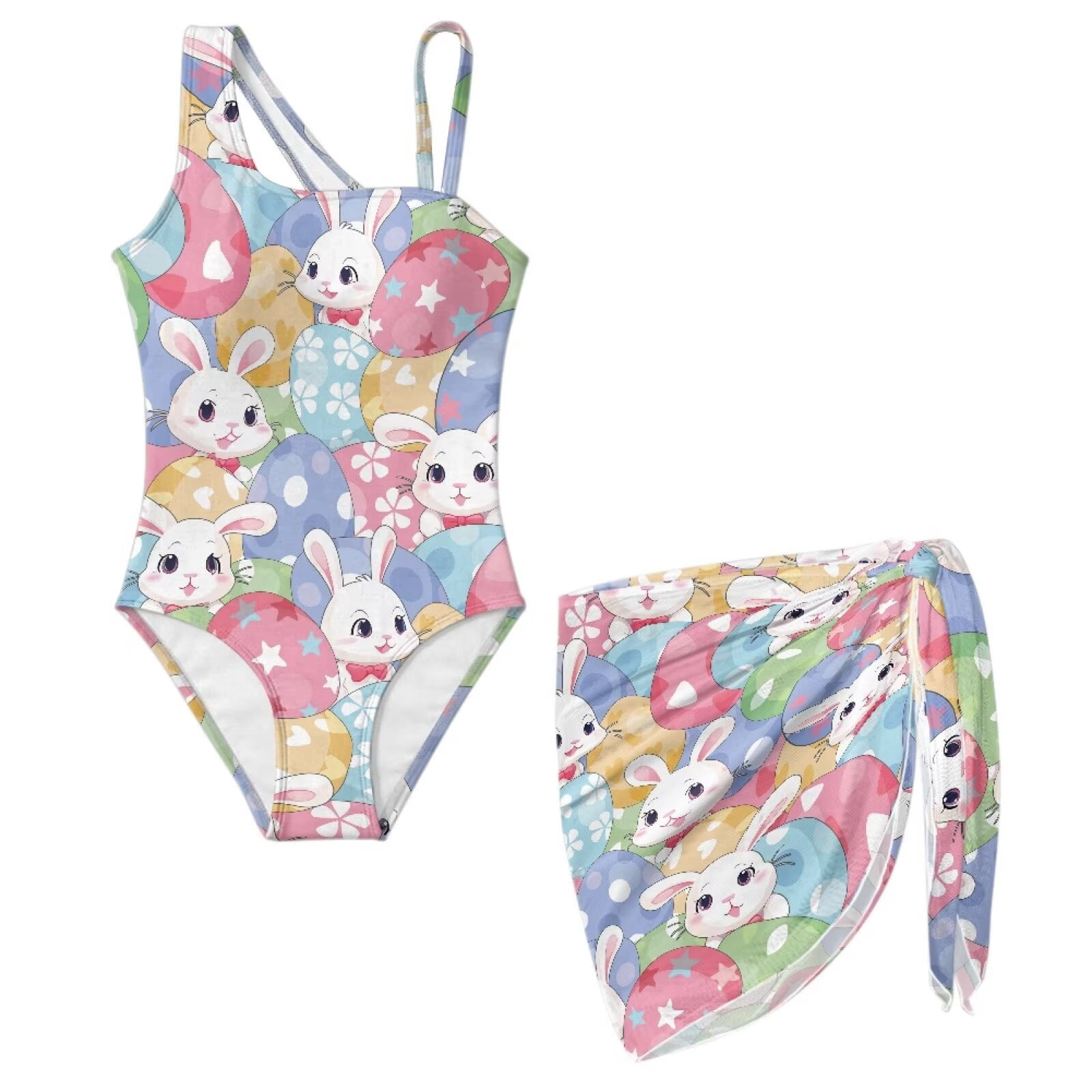 Xoenoiee Rabbit Bunny Egg Print Girls Swimsuit One Piece Bathing Suit ...