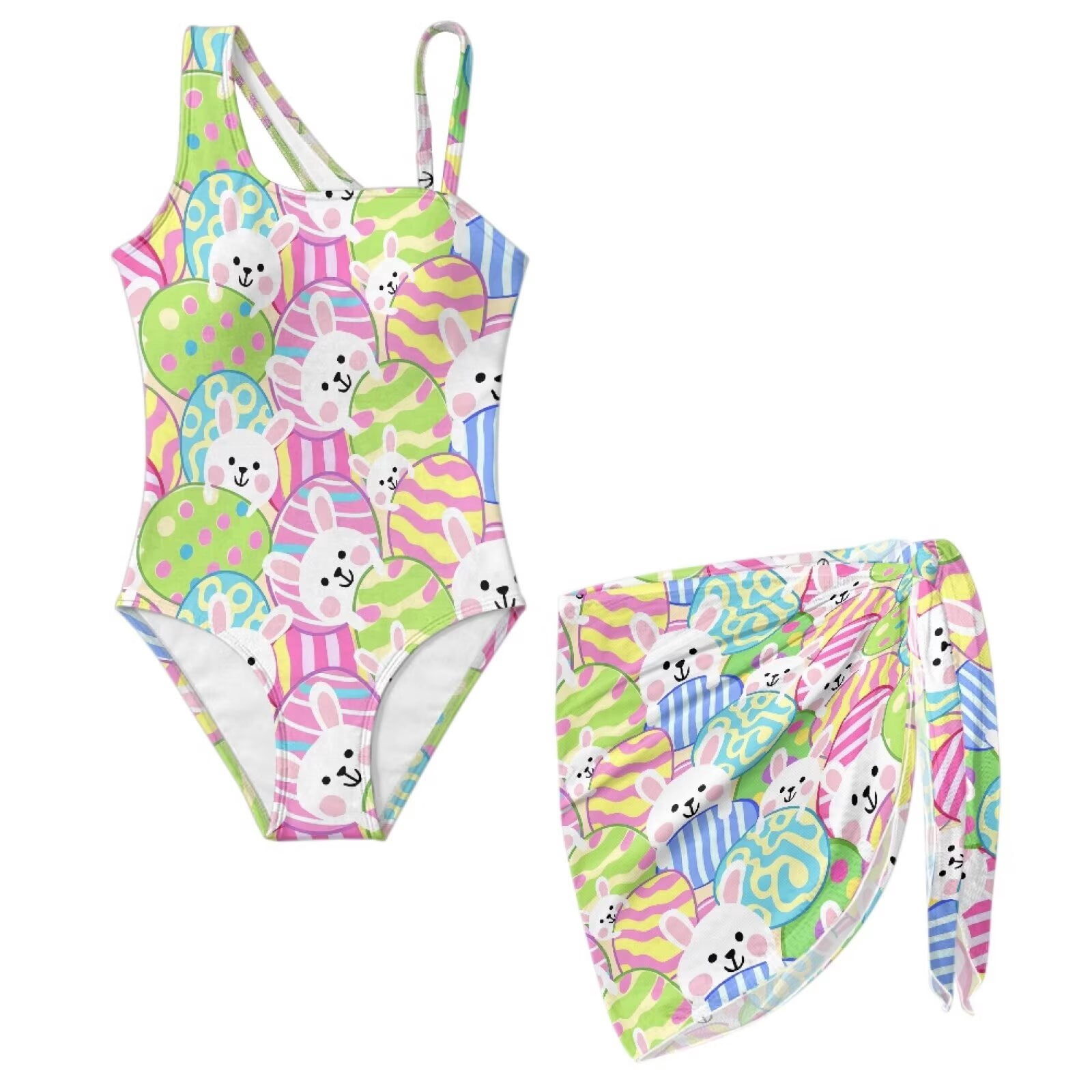 Xoenoiee Rabbit Bunny Egg Print Girls Swimsuits Kids Bathing Suit with ...