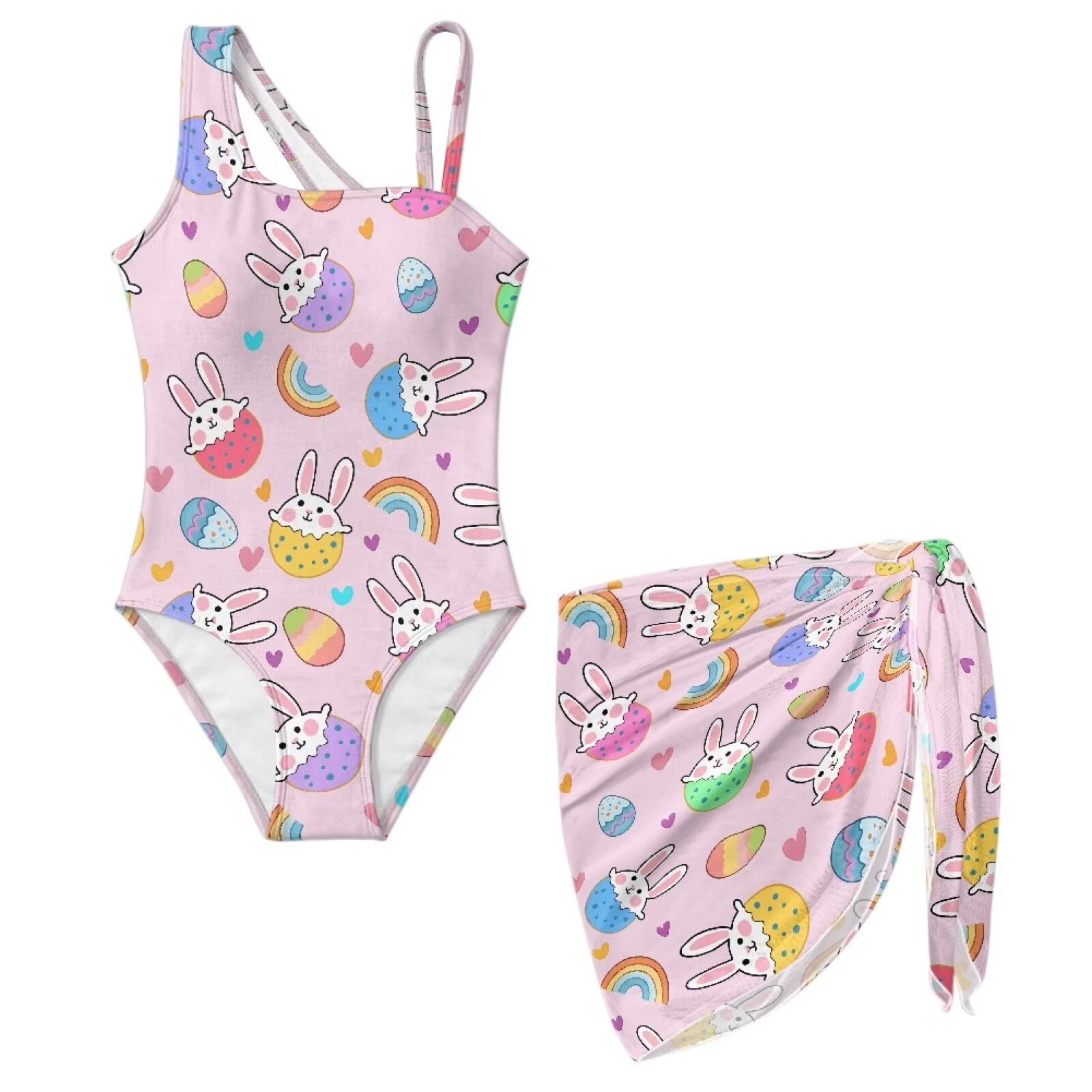 Xoenoiee Rabbit Bunny Egg Rainbow Heart Pattern Girls One Piece ...
