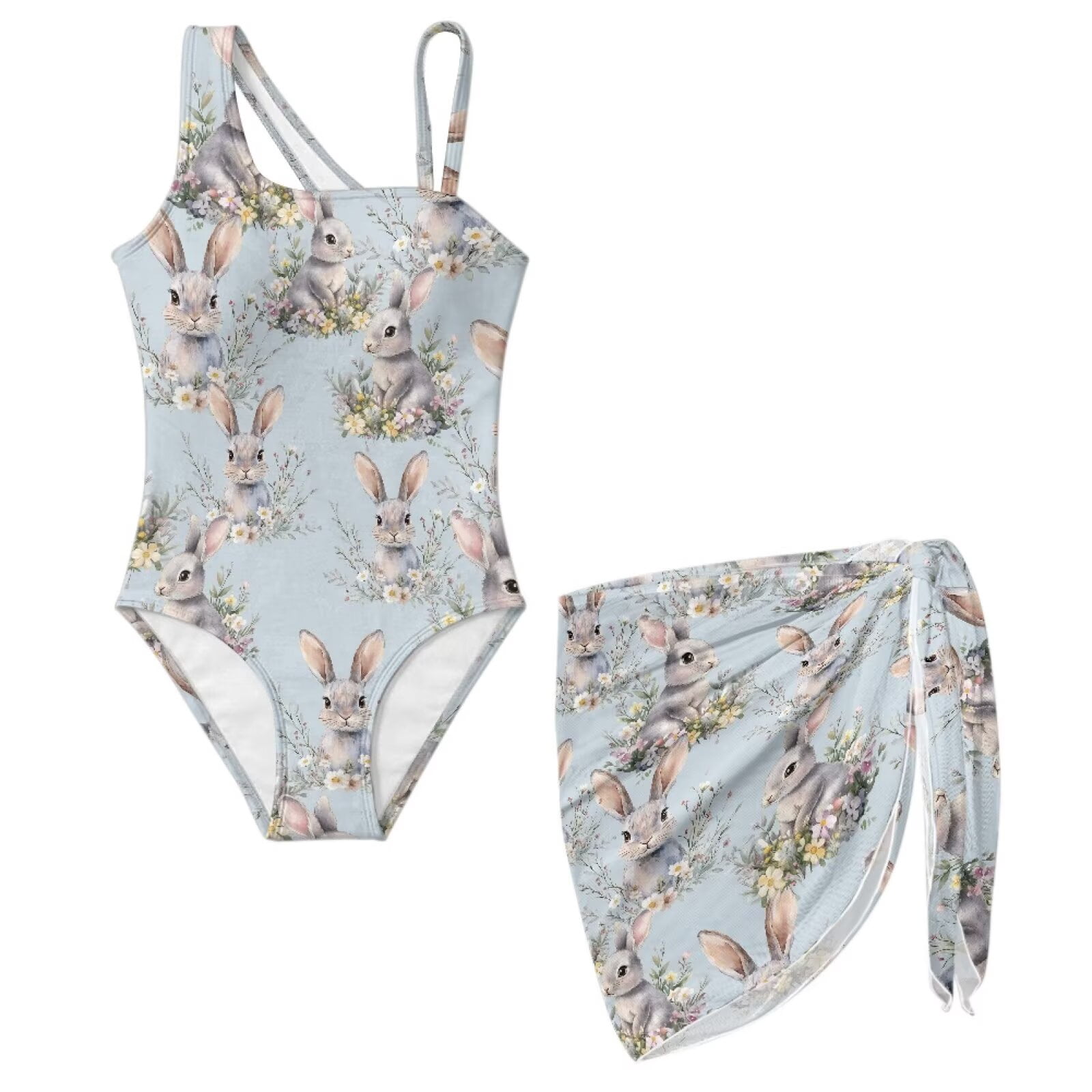 Xoenoiee Rabbit Bunny Flower Print Girls One Piece Swimsuits Easter ...