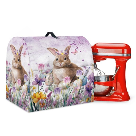 Xoenoiee Rabbit Tulip Butterfly Print Stand Mixer Cover for 4.5-5 Quarts Aid Mixers Dustproof Mixer Cover with Handle, Stain-resistant Kitchen Accessories Easter Decoration with Pockets, S