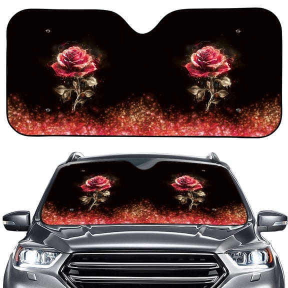 Xoenoiee Red Rose Floral Print Windshield Sun Shade, Foldable Car Sun Shade for Windshield Blocks UV Rays Sun Visor Protector Sunshade-Protect and Cool Your Vehicle Interior