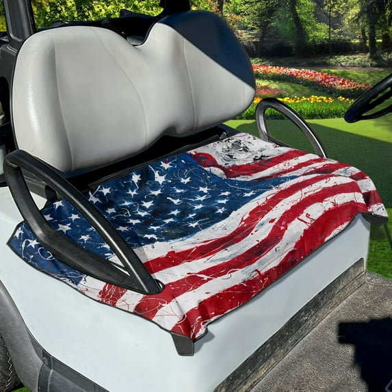 Xoenoiee Retro American Flag Pattern Golf Cart Seat Towel Protector Anti-Hot Portable Decorative Golf Cart Cover Universal for Most 2-Person Seats Club Car Accessories