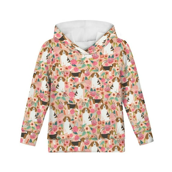 Xoenoiee Retro Rose Dachshund Pattern Girls Hoodies Hooded Sweater for Kids Pullover Hoodies Long Sleeve Athleticwear with Kangaroo Pocket for Trvel Walk Workout, S